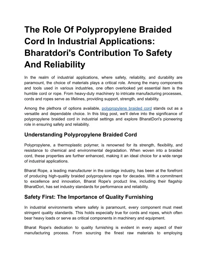 the role of polypropylene braided cord