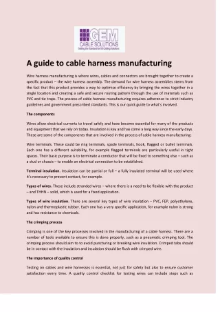 A guide to cable harness manufacturing - Gem Cable Solutions