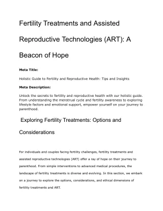 Holistic Guide to Fertility and Reproductive Health: Tips and Insights