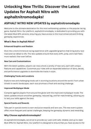 ASPHALT NITRO NEW UPDATES by asphaltnitromodapks