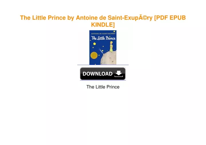 PPT - The Little Prince by Antoine de Saint-ExupÃ©ry download ebook PDF ...