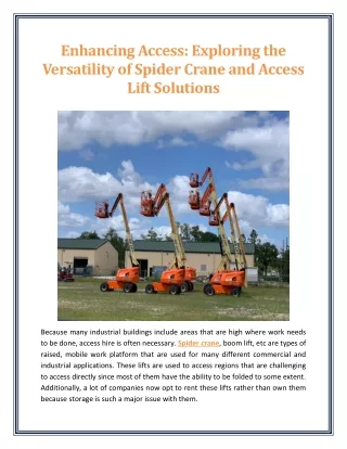 Enhancing Access Exploring the Versatility of Spider Crane and Access Lift Solutions