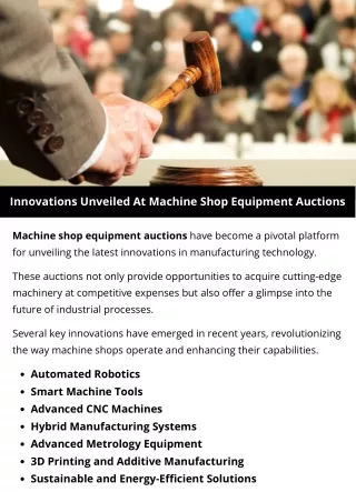 Innovations Unveiled At Machine Shop Equipment Auctions