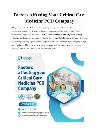 Factors Affecting Your Critical Care Medicine PCD Company