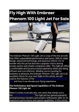 Fly High With Embraer Phenom 100 Light Jet For Sale