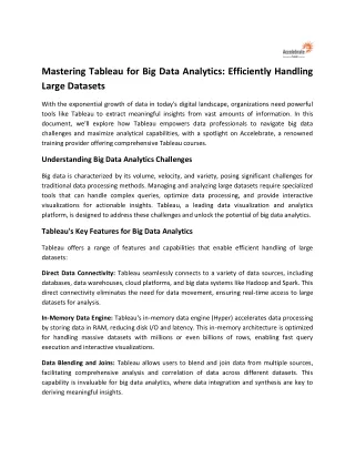 Mastering Tableau for Big Data Analytics Efficiently Handling Large Datasets