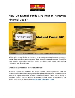 How Do Mutual Funds SIPs Help in Achieving Financial Goals