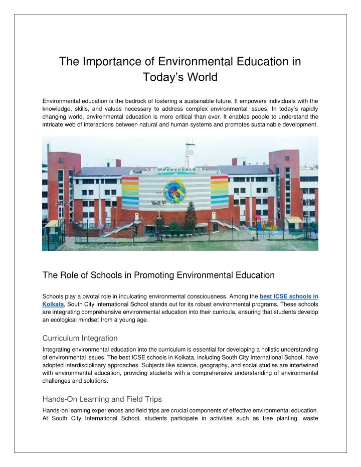 the importance of environmental education