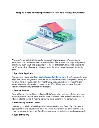 The top 10 factors influencing your interest rates for a loan against property