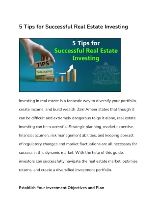 Tips for Successful Real Estate Investing