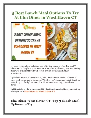 5 Best Lunch Meal Options To Try At Elm Diner in West Haven CT