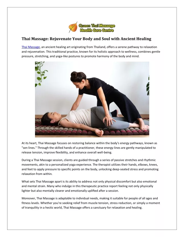 thai massage rejuvenate your body and soul with
