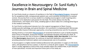 Excellence in Neurosurgery: Dr. Sunil Kutty’s Journey in Brain and Spinal Medicine