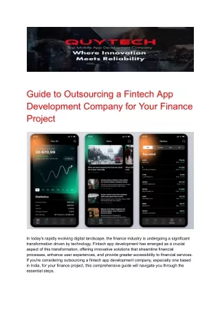 Guide to Outsourcing a Fintech App Development Company for Your Finance Project