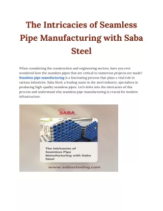 The Intricacies of Seamless Pipe Manufacturing with Saba Steel