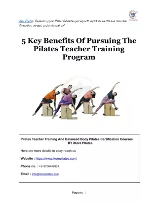 Benefits Of Pursuing The Pilates Teacher Training Program