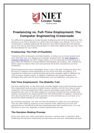Freelancing vs Full Time Employment The Computer Engineering Crossroads