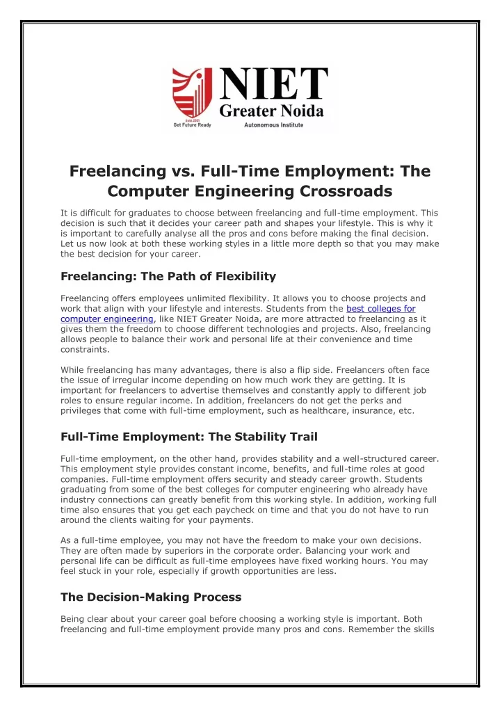 freelancing vs full time employment the computer