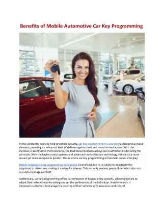 Benefits of Mobile Automotive Car Key Programming