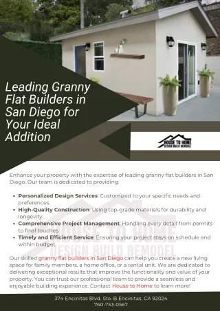 Leading Granny Flat Builders in San Diego for Your Ideal Addition