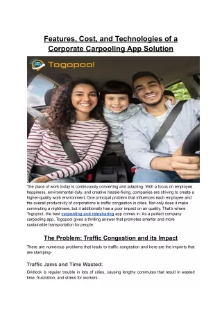 Features, Cost, and Technologies of a Corporate Carpooling App Solution