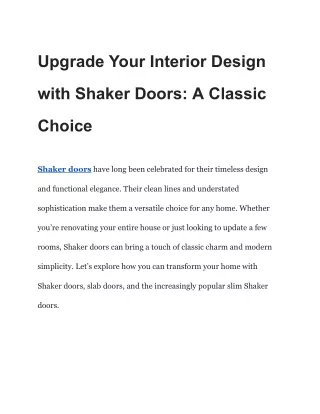 Upgrade Your Interior Design with Shaker Doors_ A Classic Choice