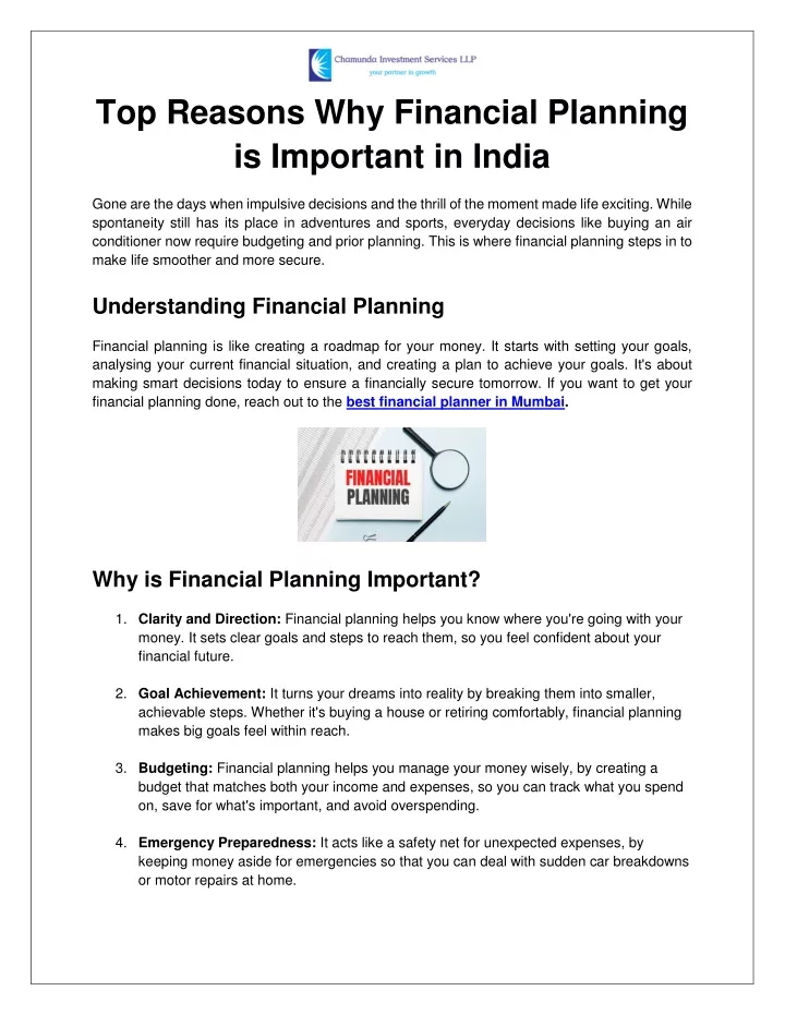 top reasons why financial planning is important