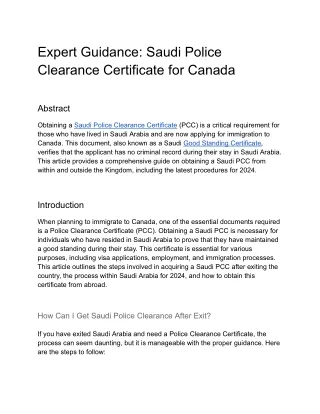 Saudi Police Clearance Certificate for Canada