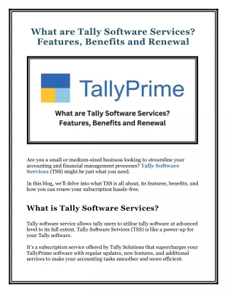 What are Tally Software Services Features, Benefits and Renewal