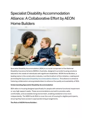 Specialist Disability Accommodation Alliance A Collaborative Effort by AEON Home Builders