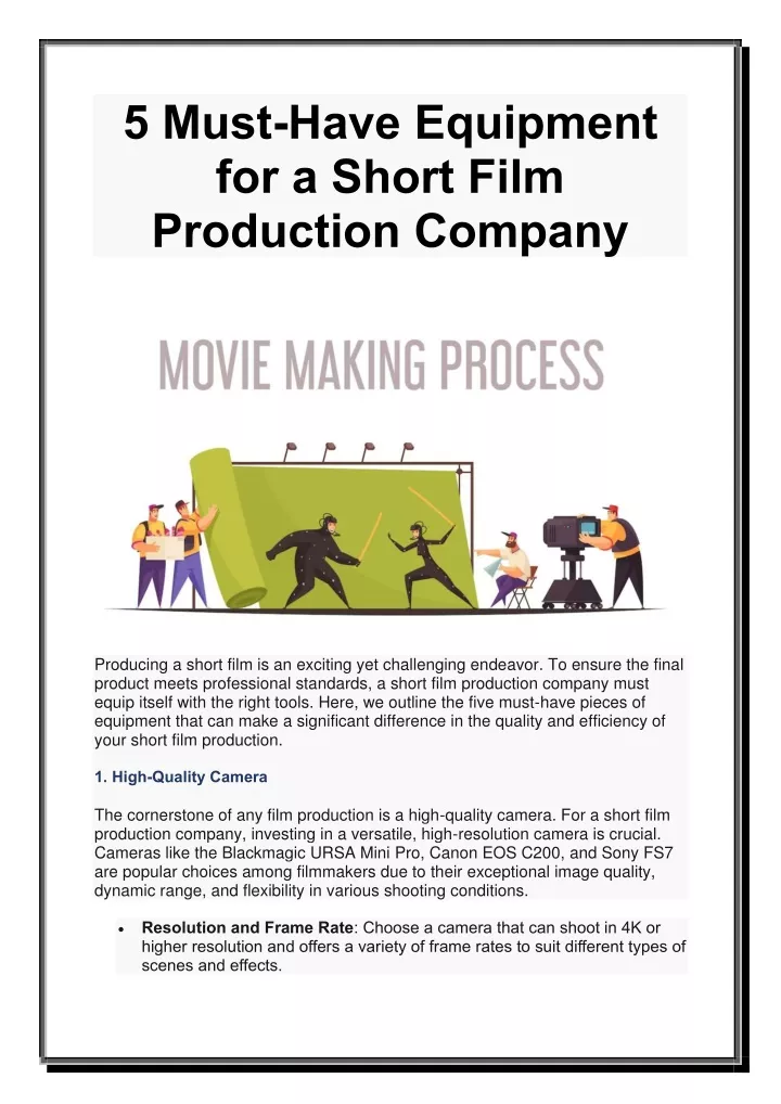 5 must have equipment for a short film production