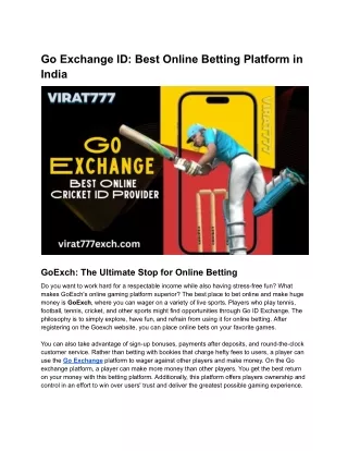 Go Exchange ID_ Best Online Betting Platform in India