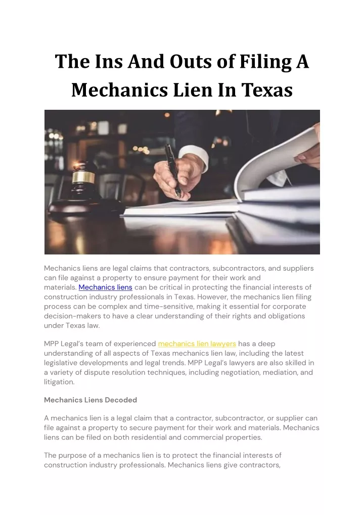 the ins and outs of filing a mechanics lien