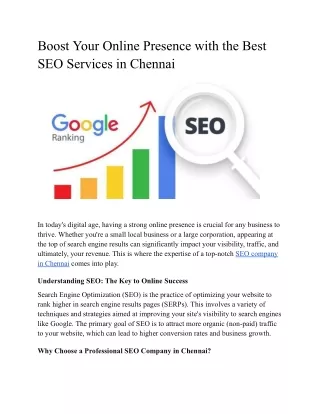 Boost Your Online Presence with the Best SEO Services in Chennai