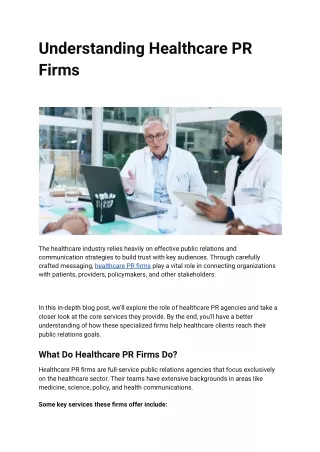understanding healthcare pr firms