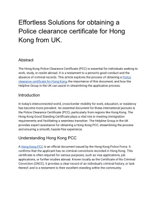 Effortless Solutions for obtaining a Police clearance certificate for Hong Kong from UK