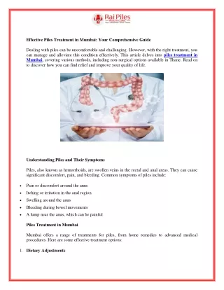 Effective Piles Treatment Without Operation in Thane: A Comprehensive Guide