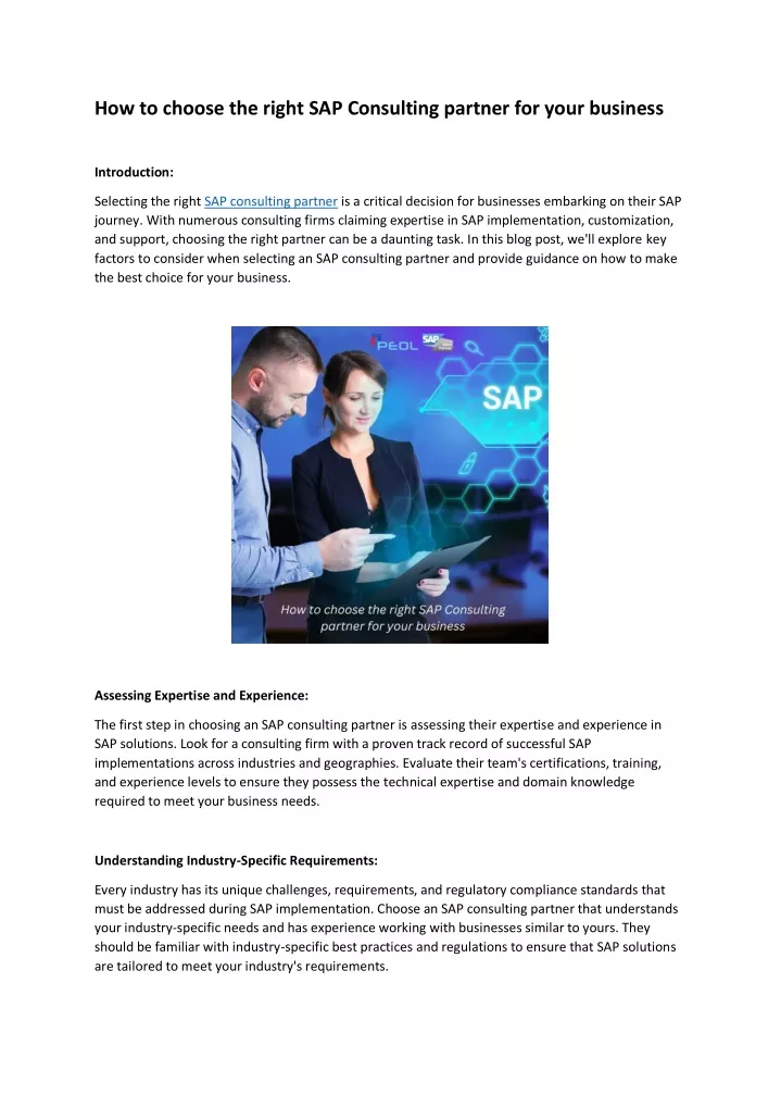 how to choose the right sap consulting partner