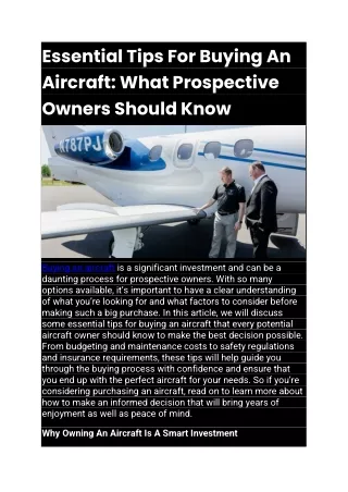 Essential Tips For Buying An Aircraft