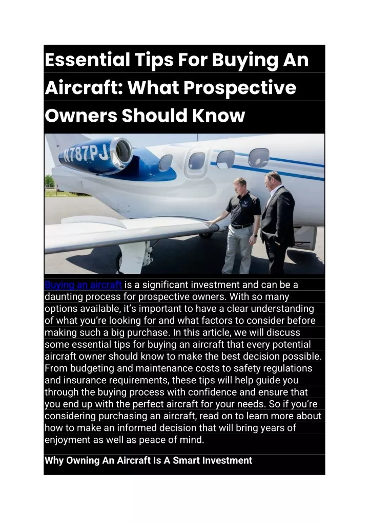 essential tips for buying an aircraft what