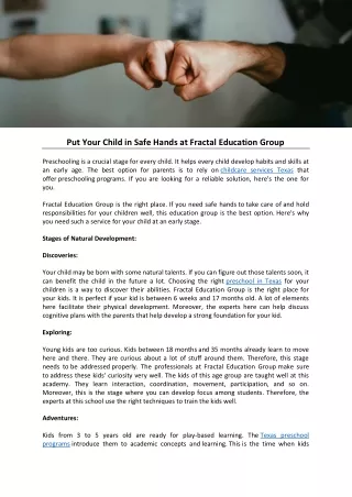 Put Your Child in Safe Hands at Fractal Education Group