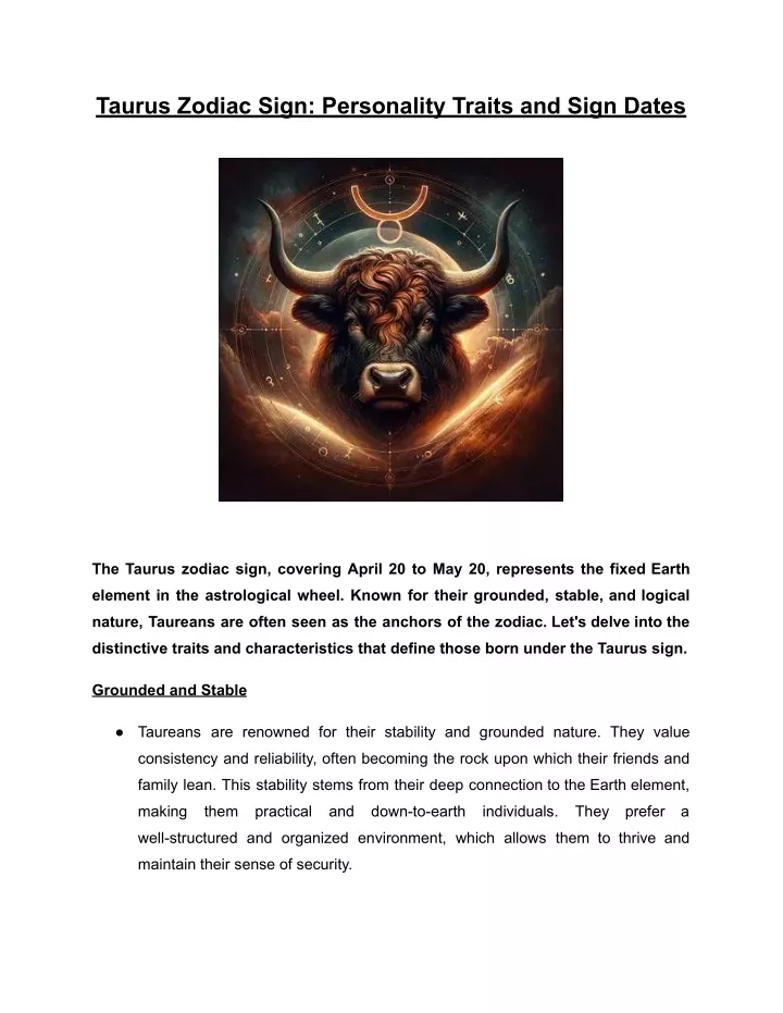 taurus zodiac sign personality traits and sign