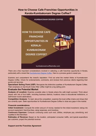 How to Choose Cafe Franchise Opportunities in Kerala-Kumbakonam Degree Coffee