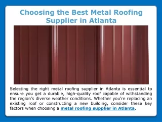 Choosing the Best Metal Roofing Supplier in Atlanta
