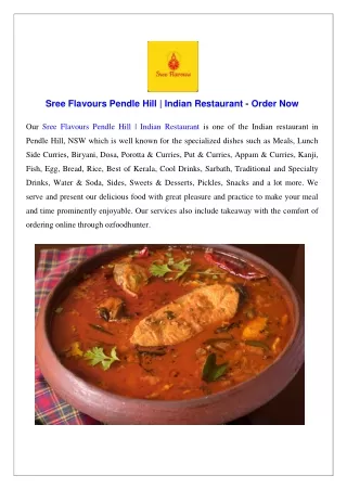 Sree Flavours Pendle Hill - Indian Restaurant - Order Now