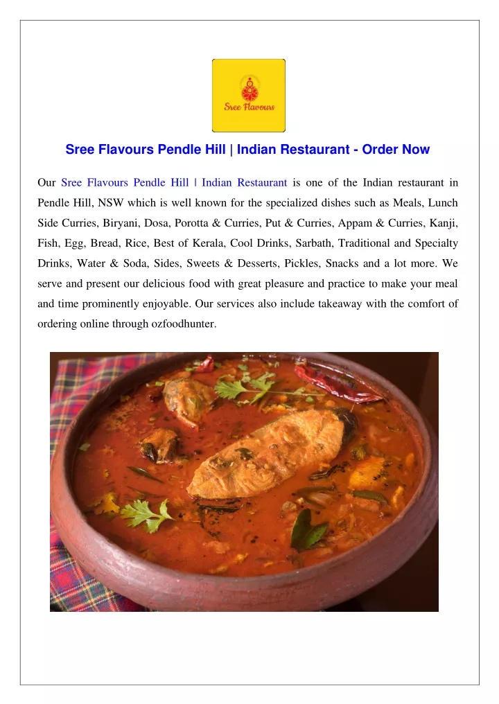 sree flavours pendle hill indian restaurant order