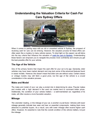 Understanding the Criteria for Cash For Cars Sydney Offers