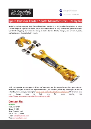 Spare Parts for Cardan Shafts Manufacturers