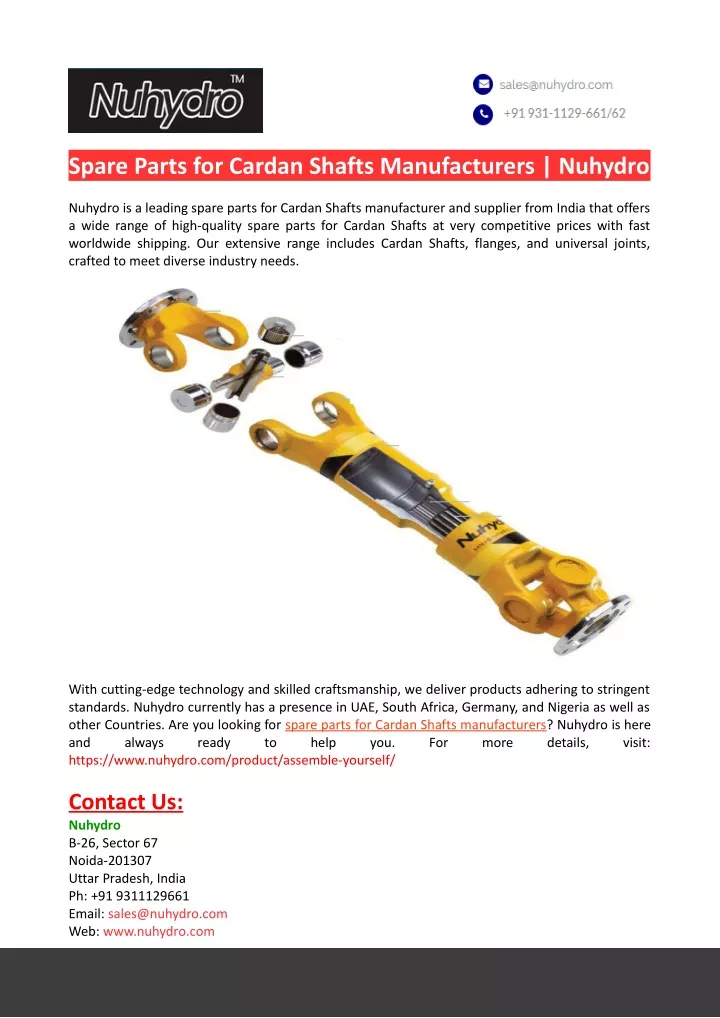 spare parts for cardan shafts manufacturers