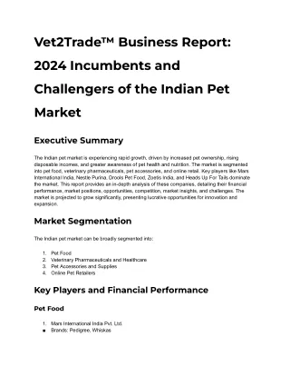 Vet2Trade™ Business Report_ 2024 Incumbents and Challengers of the Indian Pet Market